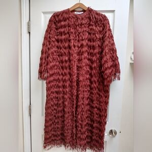 Nwt- ZARA Maroon/ Burgundy Lightweight Round Neck 50" Long COAT With FRINGING